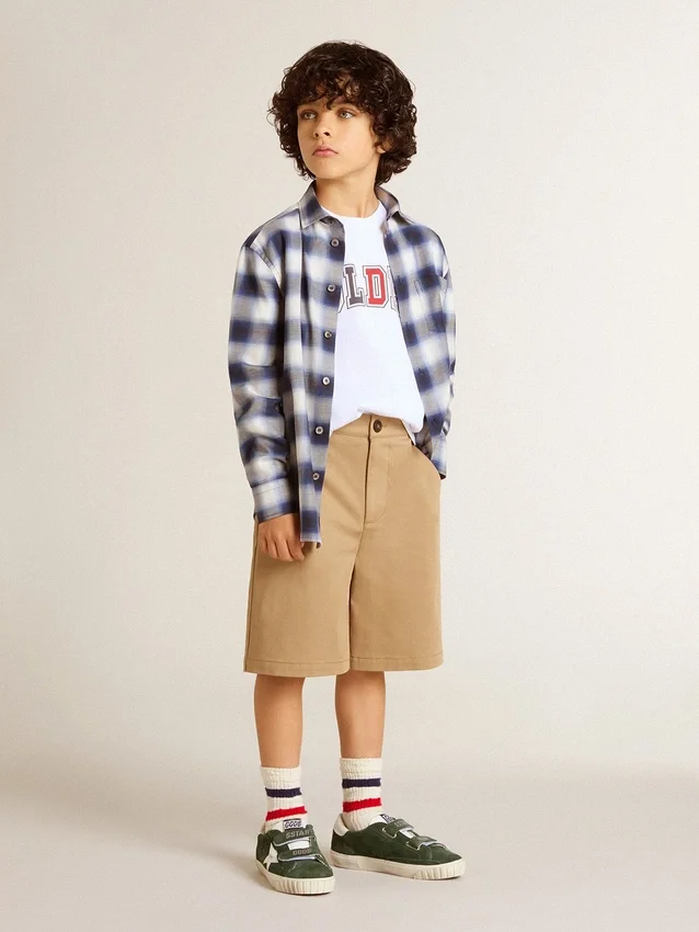 Chemise à carreaux bleus et blancs pour garçons avec imprimé dans le dos