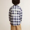 Chemise à carreaux bleus et blancs pour garçons avec imprimé dans le dos