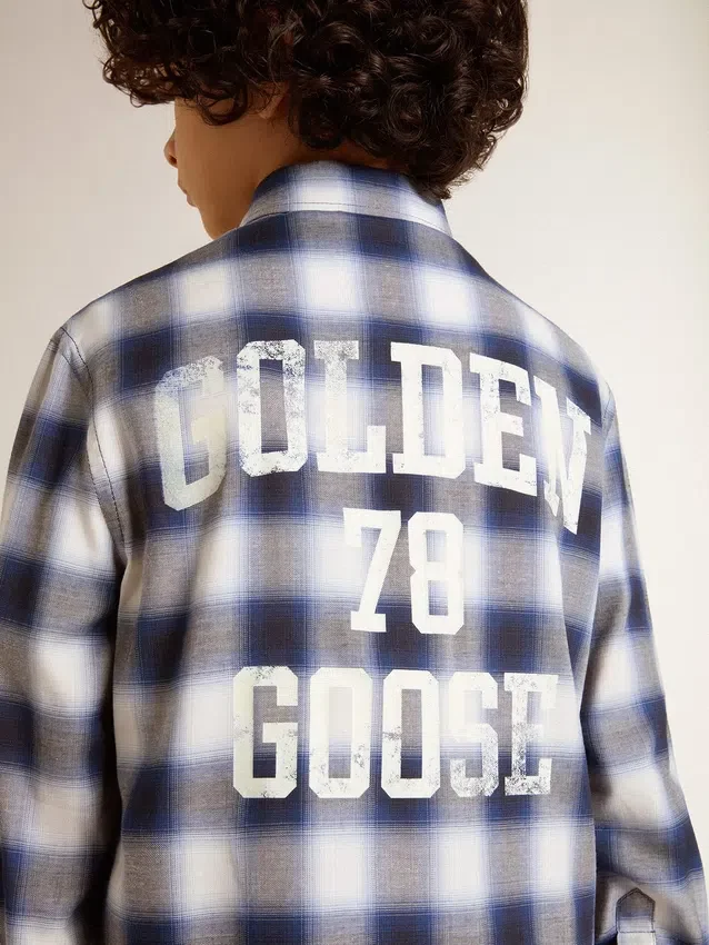Chemise à carreaux bleus et blancs pour garçons avec imprimé dans le dos