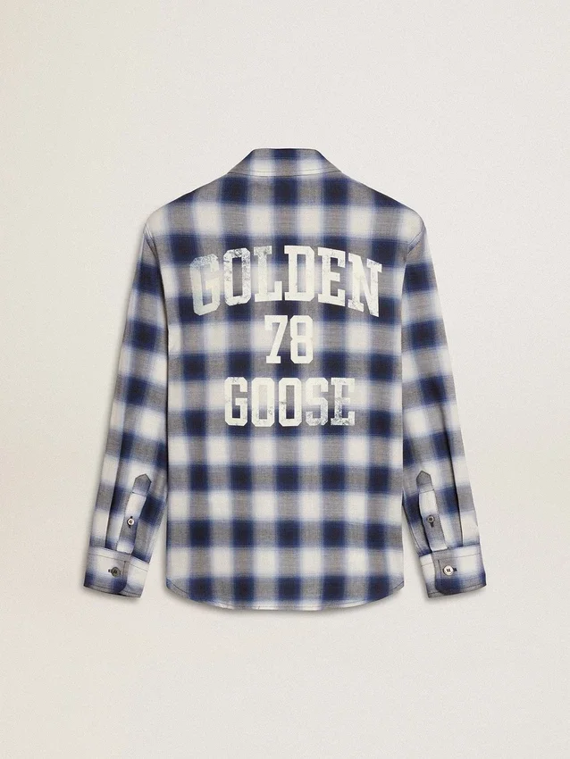 Chemise à carreaux bleus et blancs pour garçons avec imprimé dans le dos