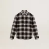 Chemise à carreaux noirs et blancs pour enfant avec broderies blanches