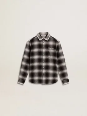 Chemise à carreaux noirs et blancs pour enfant avec broderies blanches