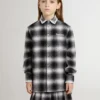 Chemise à carreaux noirs et blancs pour enfant avec broderies blanches