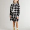 Chemise à carreaux noirs et blancs pour enfant avec broderies blanches