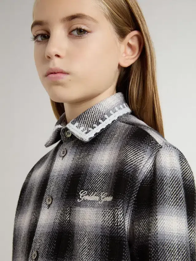 Chemise à carreaux noirs et blancs pour enfant avec broderies blanches