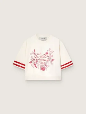 Chemise court pour femme en coton blanc avec imprimé et broderie