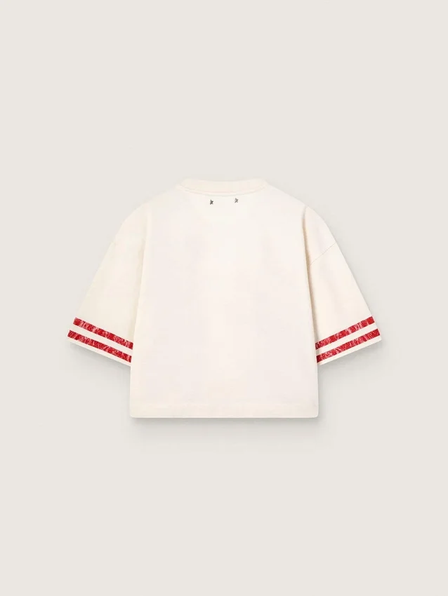 Chemise court pour femme en coton blanc avec imprimé et broderie