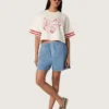 Chemise court pour femme en coton blanc avec imprimé et broderie