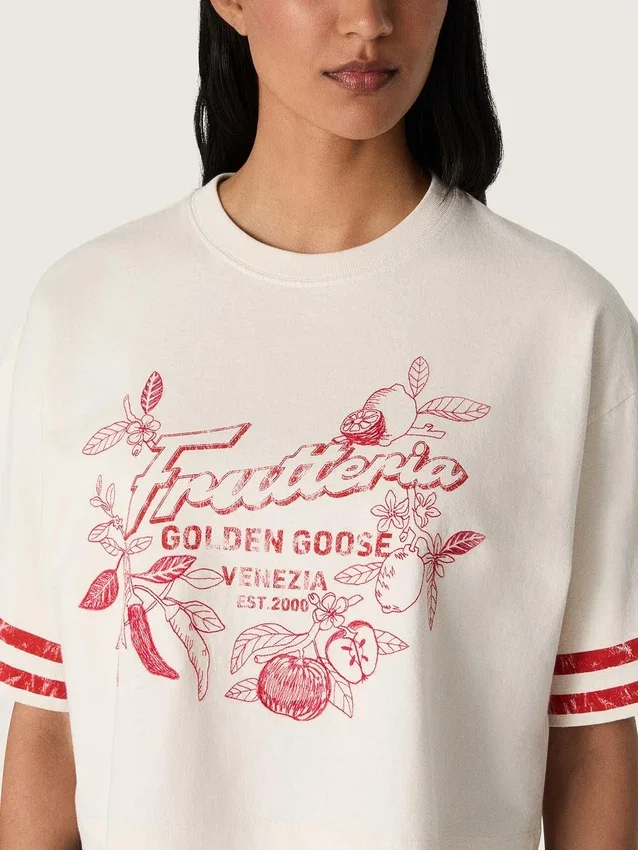 Chemise court pour femme en coton blanc avec imprimé et broderie