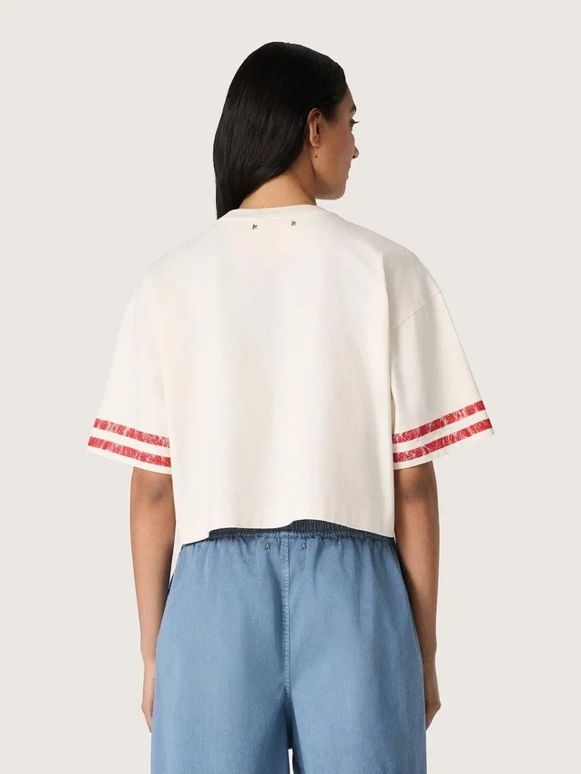 Chemise court pour femme en coton blanc avec imprimé et broderie