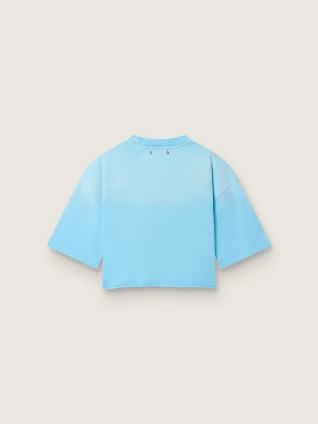 Chemise court pour femme en jersey de coton bleu clair avec imprimé graphique