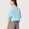 Chemise court pour femme en jersey de coton bleu clair avec imprimé graphique