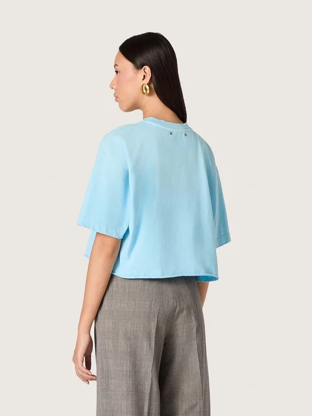Chemise court pour femme en jersey de coton bleu clair avec imprimé graphique