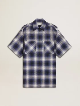 Chemise courte pour femme avec motif damier en 3D et broderies
