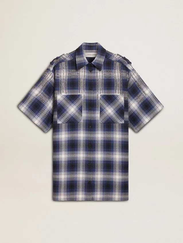 Chemise courte pour femme avec motif damier en 3D et broderies