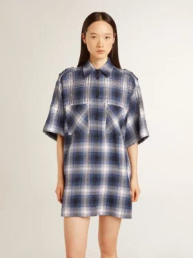 Chemise courte pour femme avec motif damier en 3D et broderies