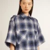 Chemise courte pour femme avec motif damier en 3D et broderies