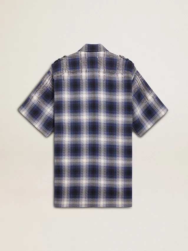 Chemise courte pour femme avec motif damier en 3D et broderies