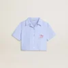 Chemise courte pour fille en coton rayé bleu clair