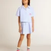 Chemise courte pour fille en coton rayé bleu clair