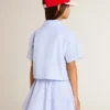 Chemise courte pour fille en coton rayé bleu clair