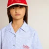 Chemise courte pour fille en coton rayé bleu clair