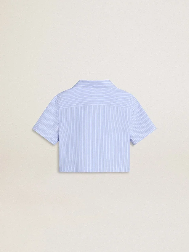 Chemise courte pour fille en coton rayé bleu clair
