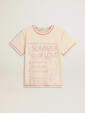 Chemise crème pour femme avec des touches de rouge délavé