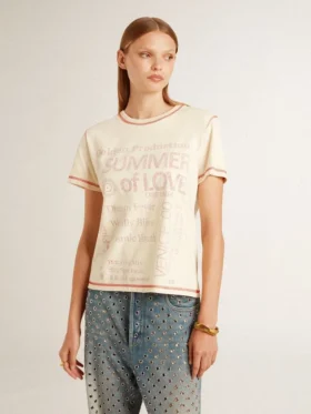 Chemise crème pour femme avec des touches de rouge délavé