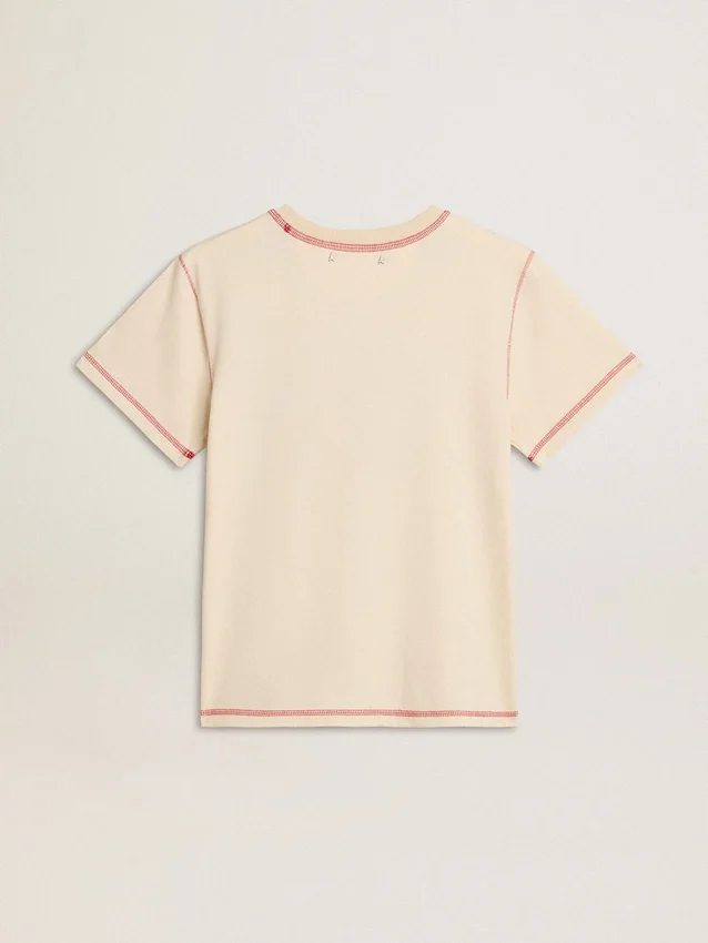 Chemise crème pour femme avec des touches de rouge délavé
