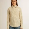 Chemise écru à rayures et cristaux brodés