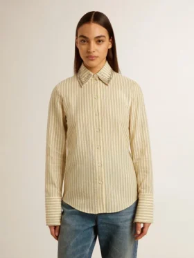 Chemise écru à rayures et cristaux brodés