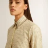 Chemise écru à rayures et cristaux brodés