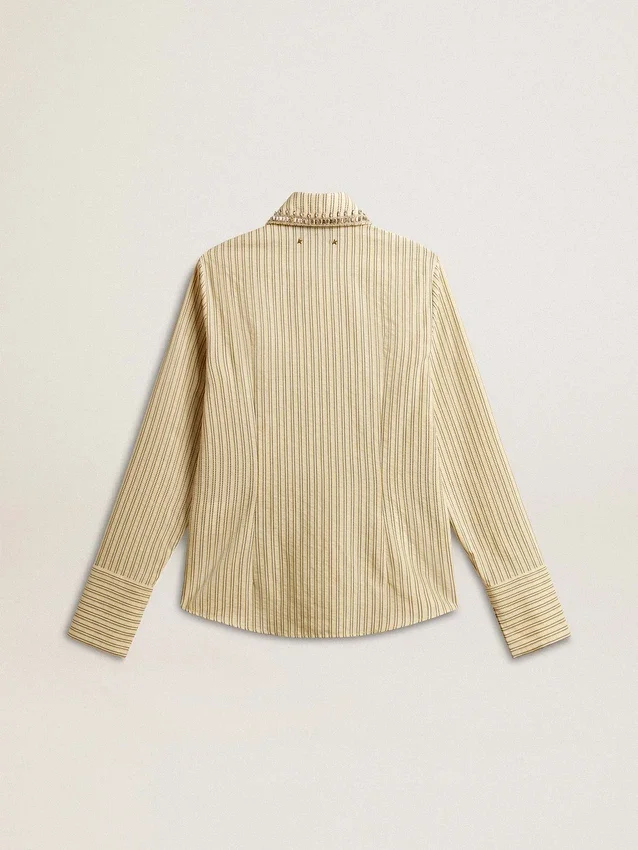 Chemise écru à rayures et cristaux brodés