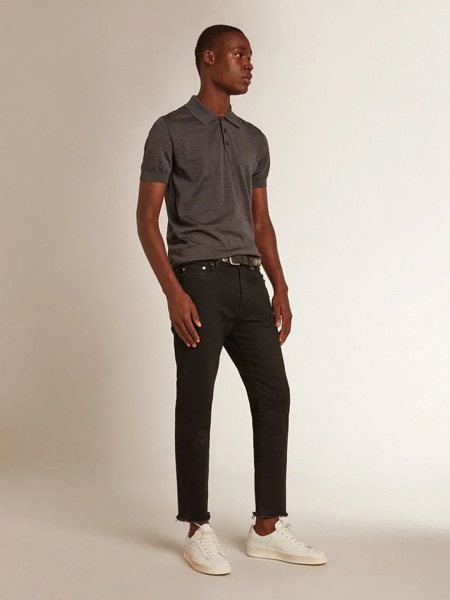 Chemise d’homme à manches courtes en laine mérinos grise