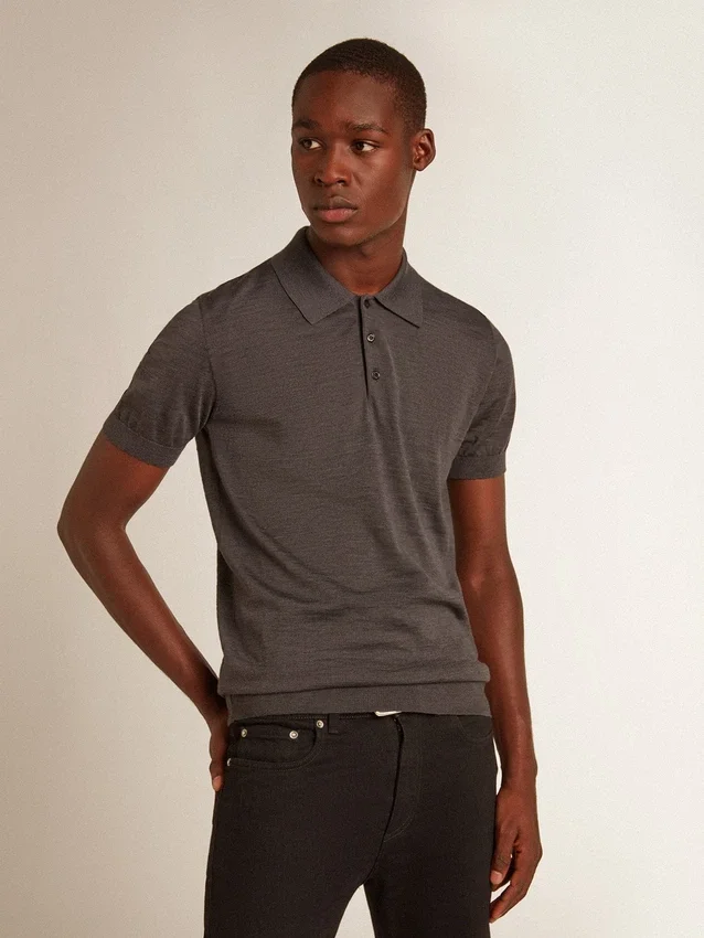 Chemise d’homme à manches courtes en laine mérinos grise