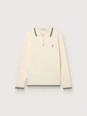 Chemise d’homme à manches longues en maille blanche avec bordures contrastées et épingle amovible