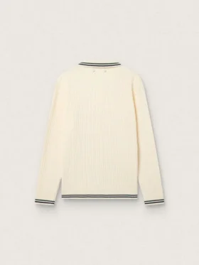 Chemise d’homme à manches longues en maille blanche avec bordures contrastées et épingle amovible