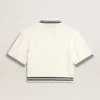 Chemise de polo pour femme en coton blanc délavé avec bordures côtelées bleues