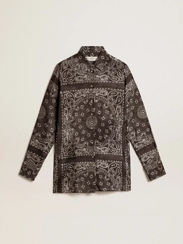 Chemise de pyjama gris anthracite à imprimé paisley