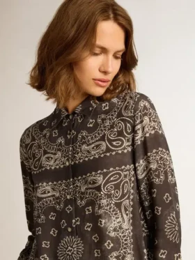 Chemise de pyjama gris anthracite à imprimé paisley