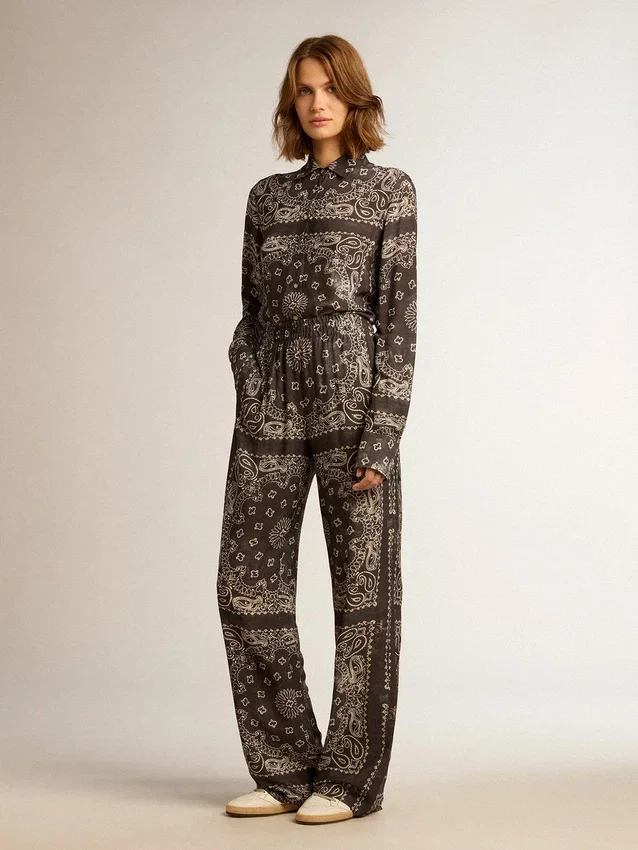 Chemise de pyjama gris anthracite à imprimé paisley