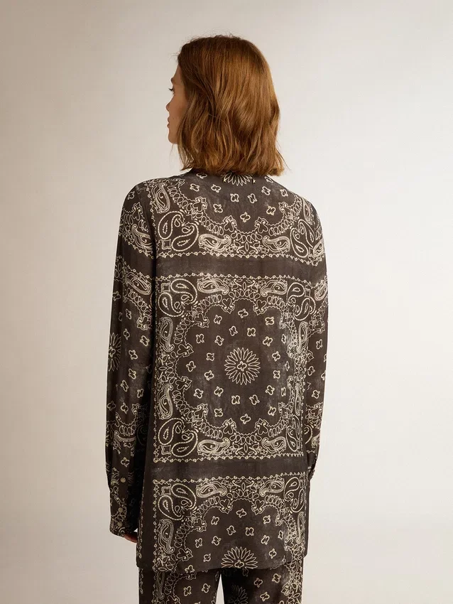 Chemise de pyjama gris anthracite à imprimé paisley