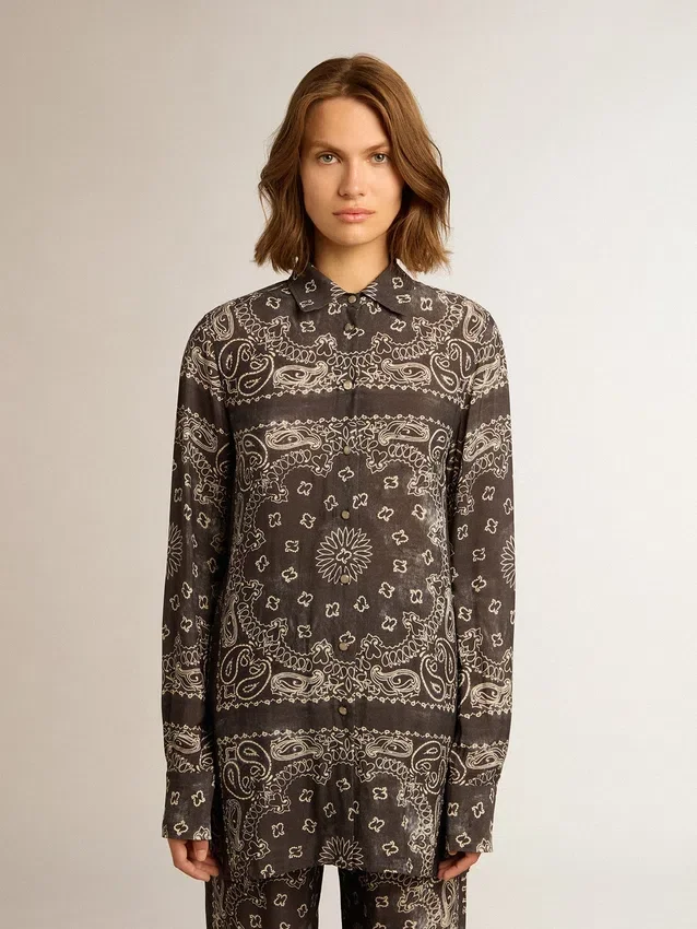Chemise de pyjama gris anthracite à imprimé paisley