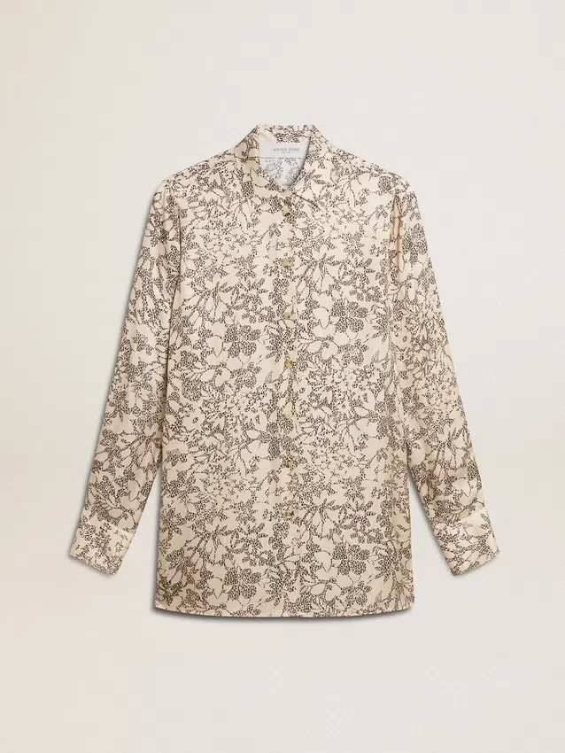 Chemise de pyjama pour femme en mélange de soie à imprimé floral