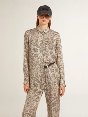 Chemise de pyjama pour femme en mélange de soie à imprimé floral