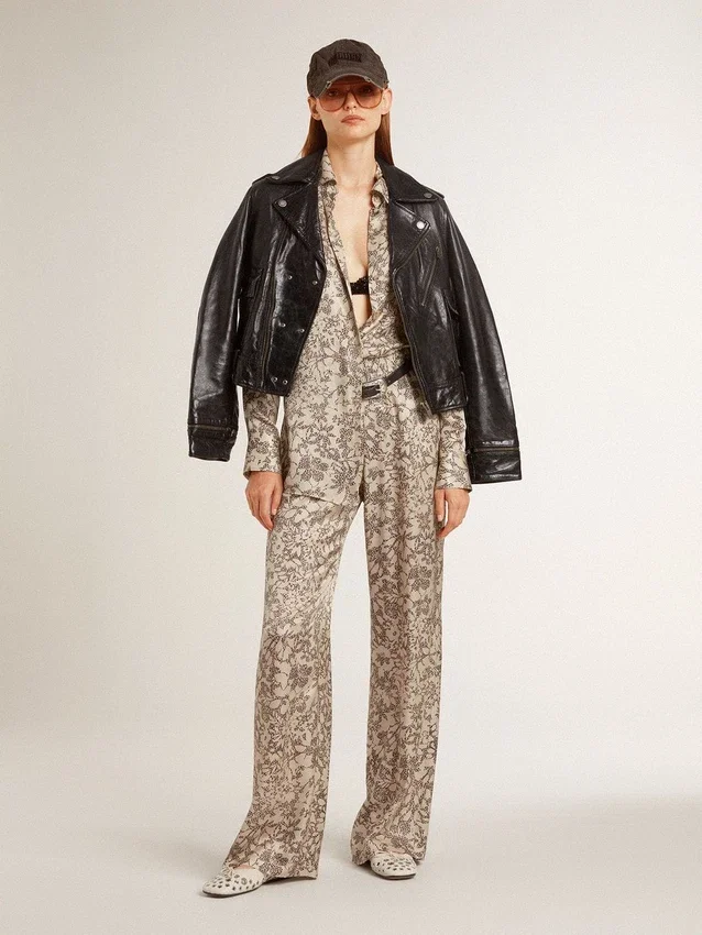 Chemise de pyjama pour femme en mélange de soie à imprimé floral