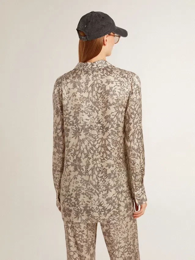 Chemise de pyjama pour femme en mélange de soie à imprimé floral