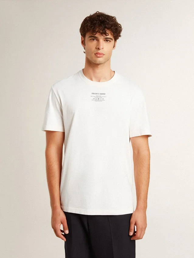 Chemise en coton blanc délavé pour homme avec lettrage noir