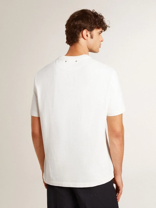 Chemise en coton blanc délavé pour homme avec lettrage noir